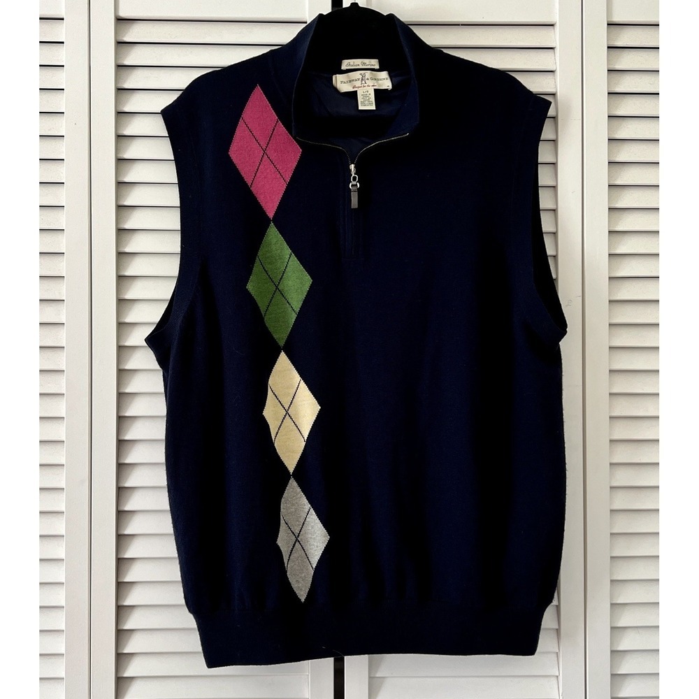 Fairway & Greene Italian Merino Wool 1/4 Zip‎ Wind Lined Golf Vest Mens Size L